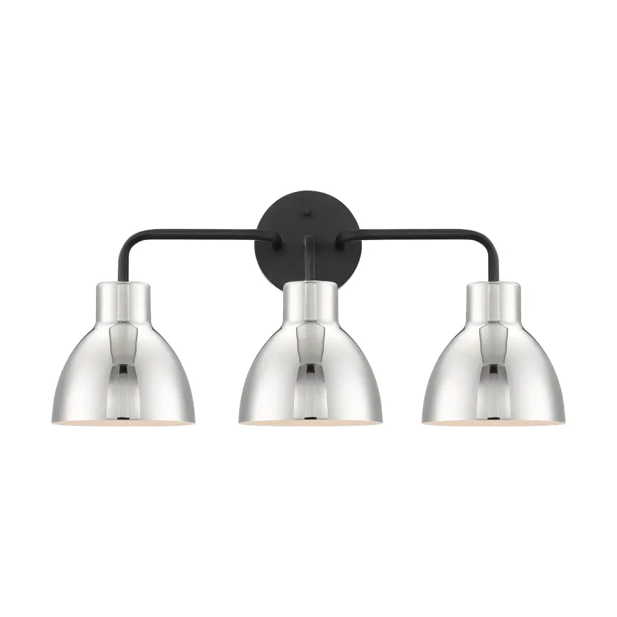 Sloan 3-Light Vanity in Matte Black with Polished Nickel Shade - Image 1