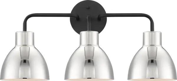 Sloan 3-Light Vanity in Matte Black with Polished Nickel Shade - Image 2