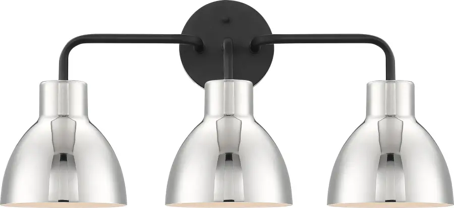 Sloan 3-Light Vanity in Matte Black with Polished Nickel Shade - Image 2