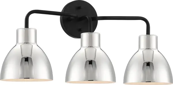 Sloan 3-Light Vanity in Matte Black with Polished Nickel Shade - Image 3