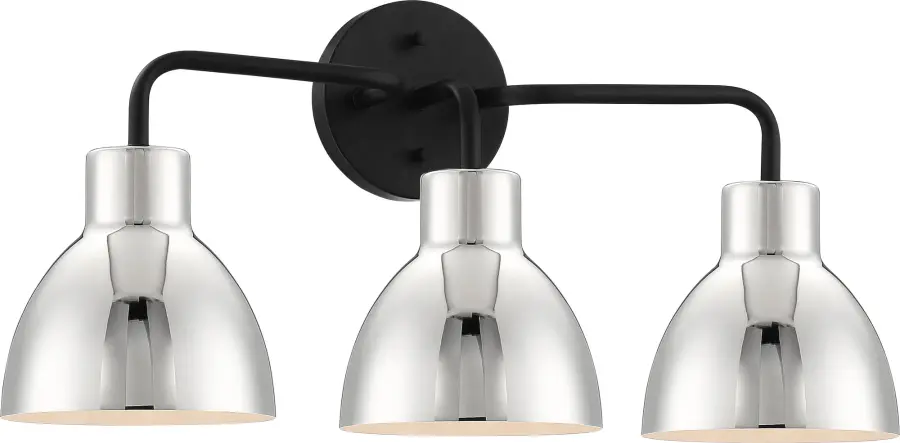 Sloan 3-Light Vanity in Matte Black with Polished Nickel Shade - Image 3