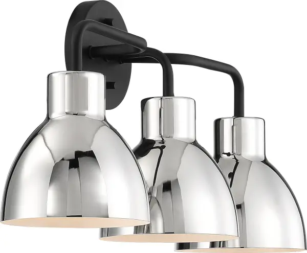 Sloan 3-Light Vanity in Matte Black with Polished Nickel Shade - Image 4