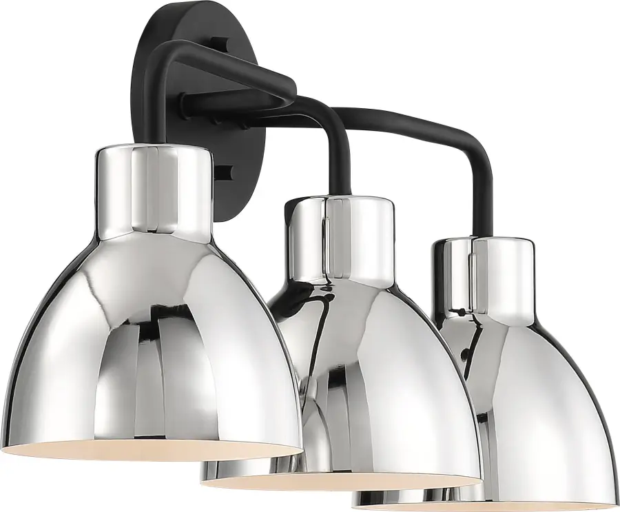 Sloan 3-Light Vanity in Matte Black with Polished Nickel Shade - Image 4