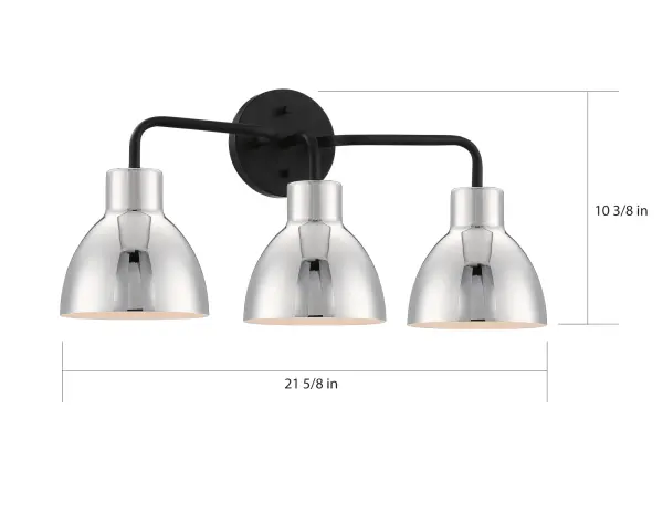 Sloan 3-Light Vanity in Matte Black with Polished Nickel Shade - Image 5
