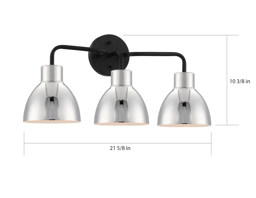 Sloan 3-Light Vanity in Matte Black with Polished Nickel Shade - Image 5