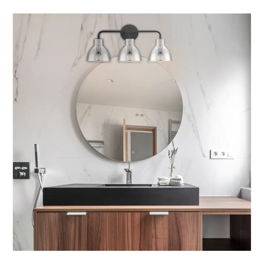 Sloan 3-Light Vanity in Matte Black with Polished Nickel Shade - Image 6