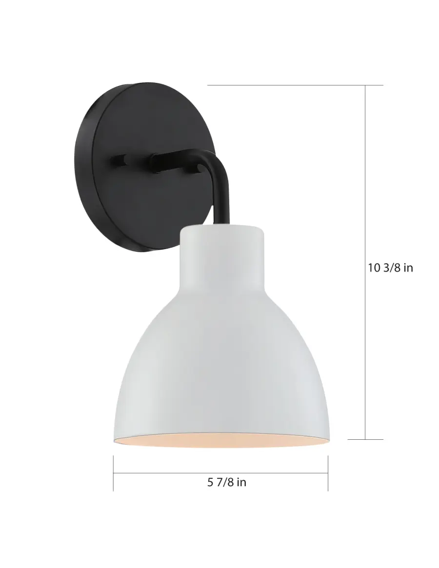 Sloan 1-Light Vanity Sconce in Matte Black with White Shade - Image 2