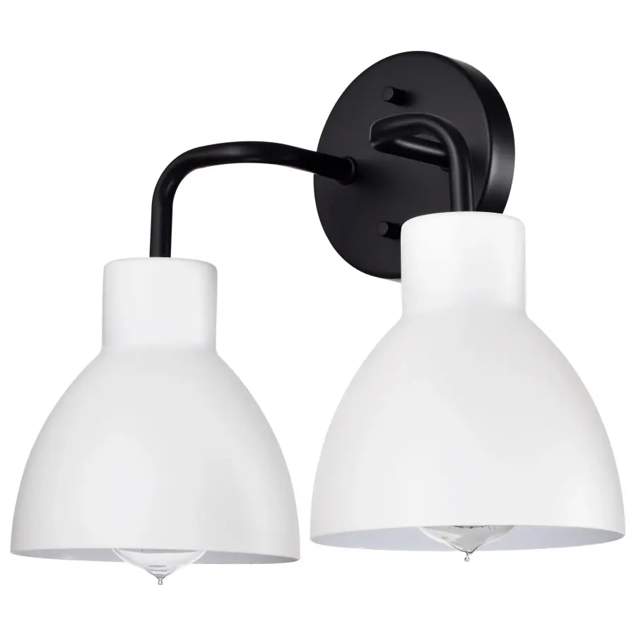 Sloan 2-Light Vanity in Matte Black with White Shade - Image 1