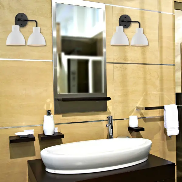 Sloan 2-Light Vanity in Matte Black with White Shade - Image 9