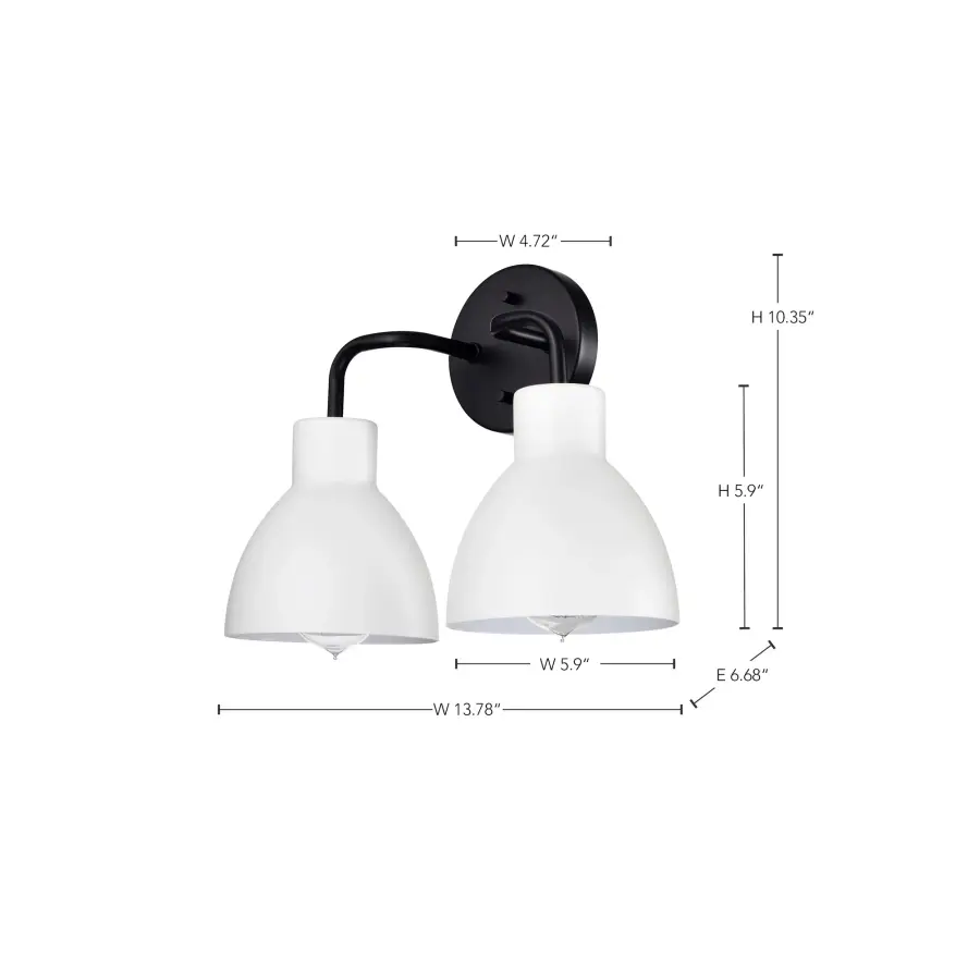Sloan 2-Light Vanity in Matte Black with White Shade - Image 10