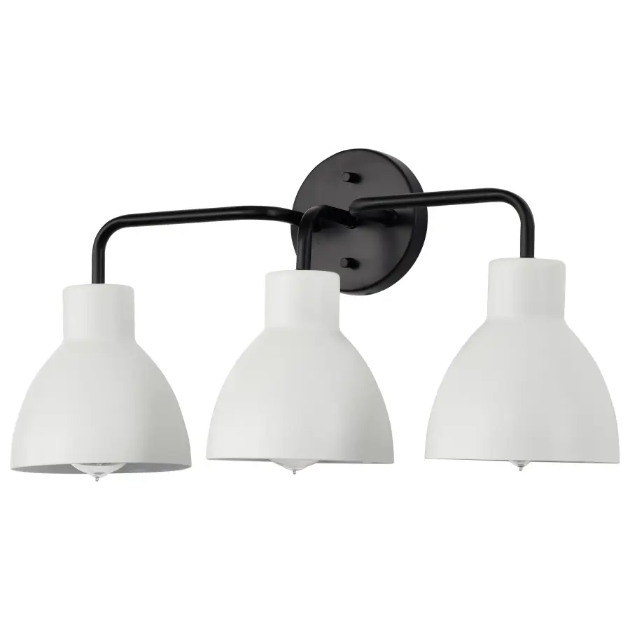 Sloan 3-Light Vanity in Matte Black with White Shade - Image 1