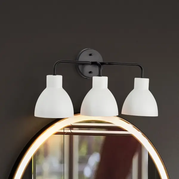 Sloan 3-Light Vanity in Matte Black with White Shade - Image 17
