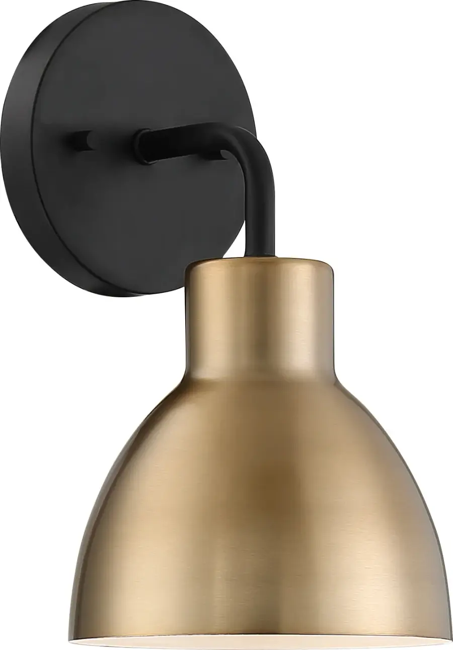 Sloan 1-Light Vanity Sconce in Matte Black and Burnished Brass - Image 3