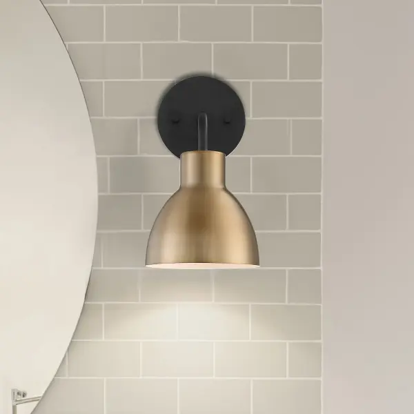 Sloan 1-Light Vanity Sconce in Matte Black and Burnished Brass - Image 8