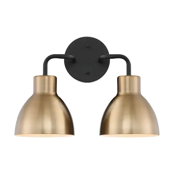 Sloan 2-Light Vanity in Matte Black and Burnished Brass - Image 1