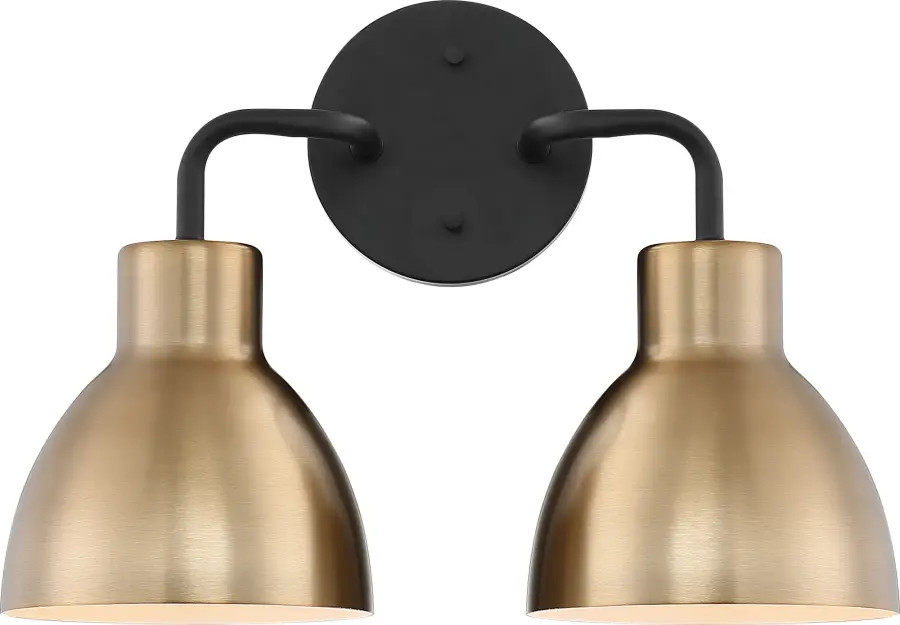 Sloan 2-Light Vanity in Matte Black and Burnished Brass - Image 2