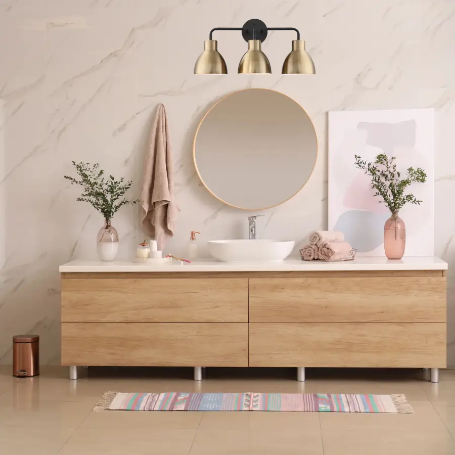 Sloan 3-Light Vanity in Matte Black and Burnished Brass - Image 5