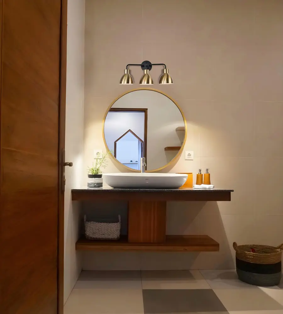 Sloan 3-Light Vanity in Matte Black and Burnished Brass - Image 7