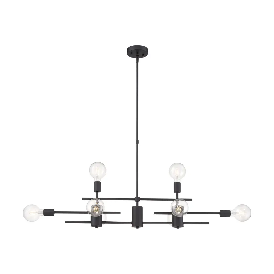 Modern Linear Design with Bold Black Finish and Eight Exposed Bulbs - Image 1