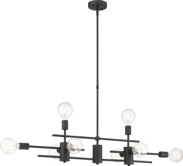 Modern Linear Design with Bold Black Finish and Eight Exposed Bulbs - Image 3