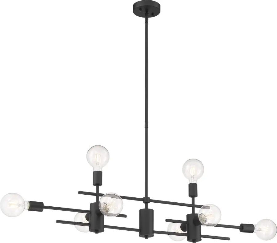 Modern Linear Design with Bold Black Finish and Eight Exposed Bulbs - Image 4