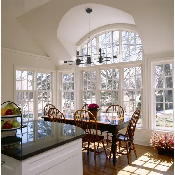 Modern Linear Design with Bold Black Finish and Eight Exposed Bulbs - Image 5