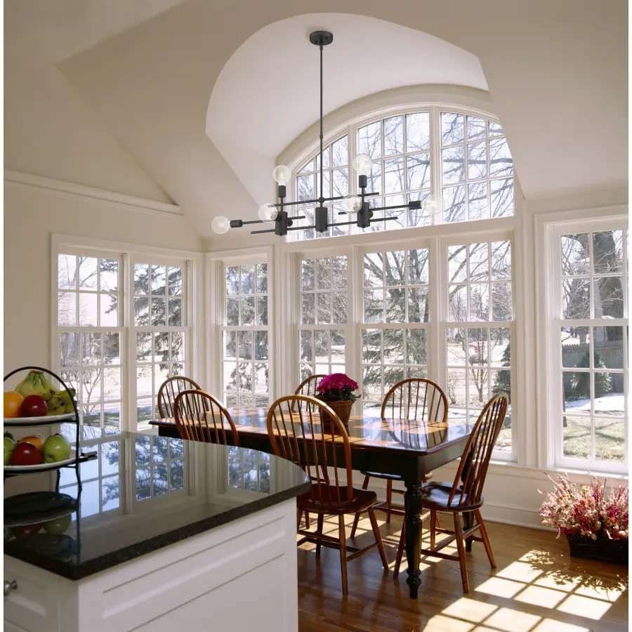 Modern Linear Design with Bold Black Finish and Eight Exposed Bulbs - Image 5