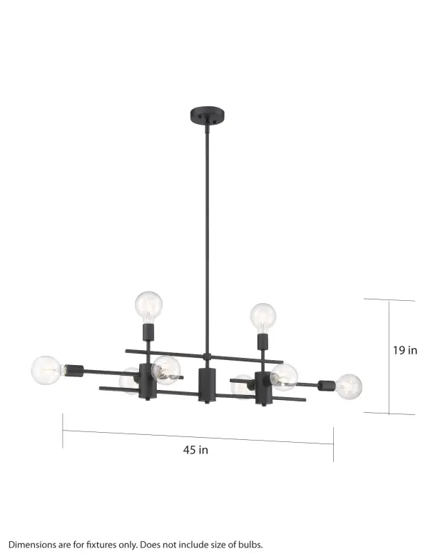 Modern Linear Design with Bold Black Finish and Eight Exposed Bulbs - Image 6