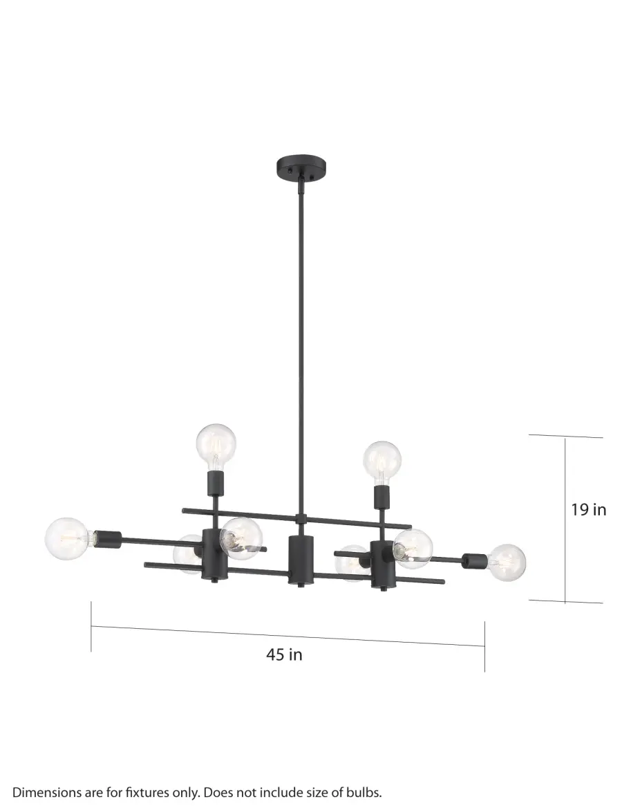 Modern Linear Design with Bold Black Finish and Eight Exposed Bulbs - Image 6