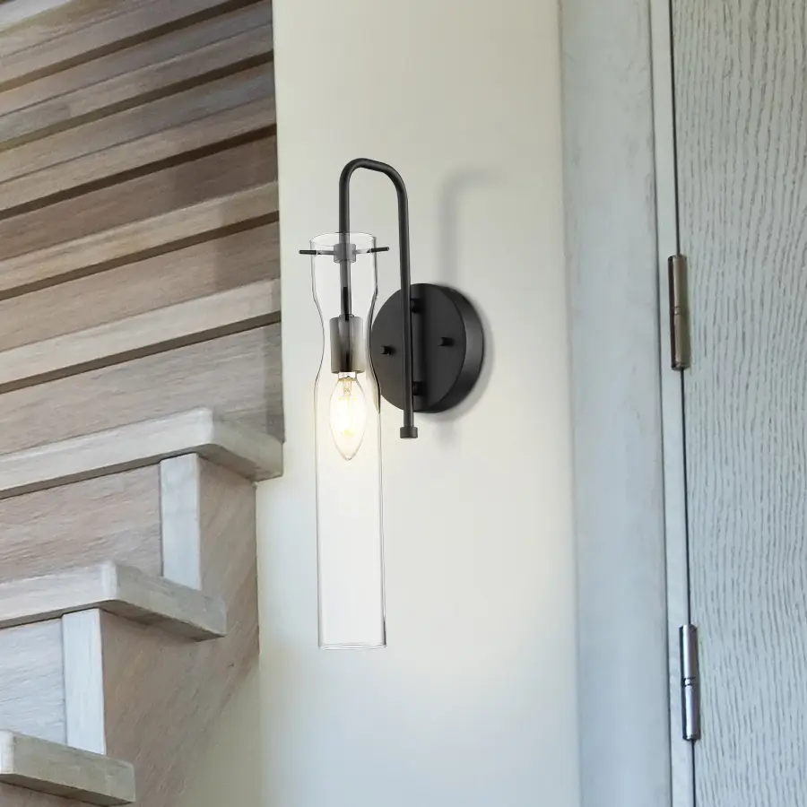Spyglass Single Light Wall Sconce in Black with Clear Glass - Image 9