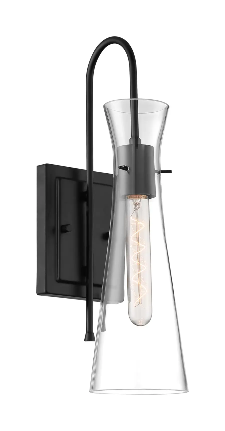 Bahari Single Light Wall Sconce in Black with Clear Glass - Image 1