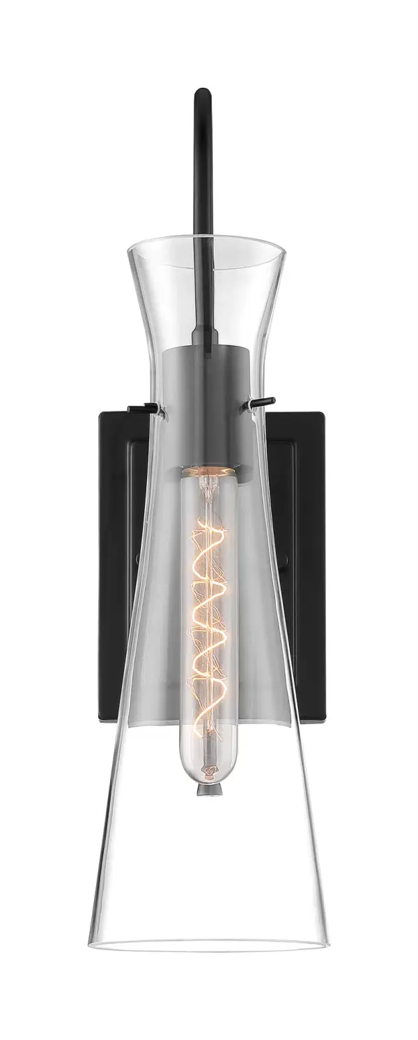 Bahari Single Light Wall Sconce in Black with Clear Glass - Image 3