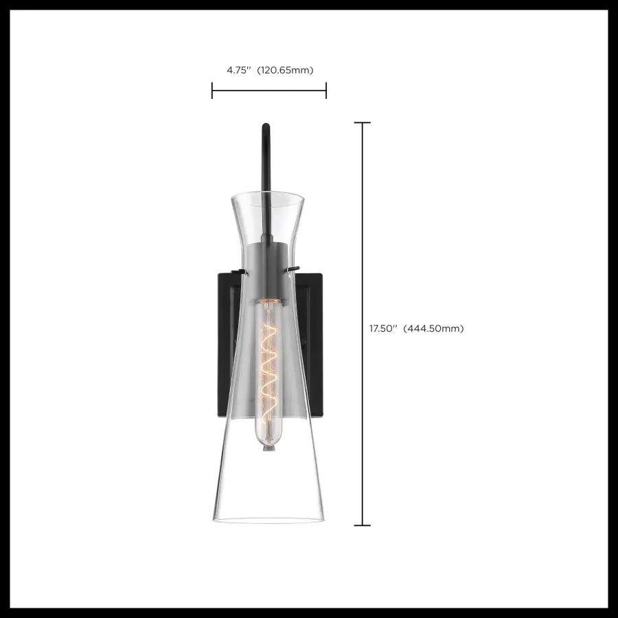 Bahari Single Light Wall Sconce in Black with Clear Glass - Image 5