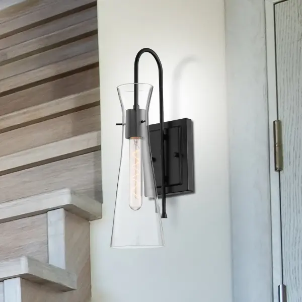 Bahari Single Light Wall Sconce in Black with Clear Glass - Image 7