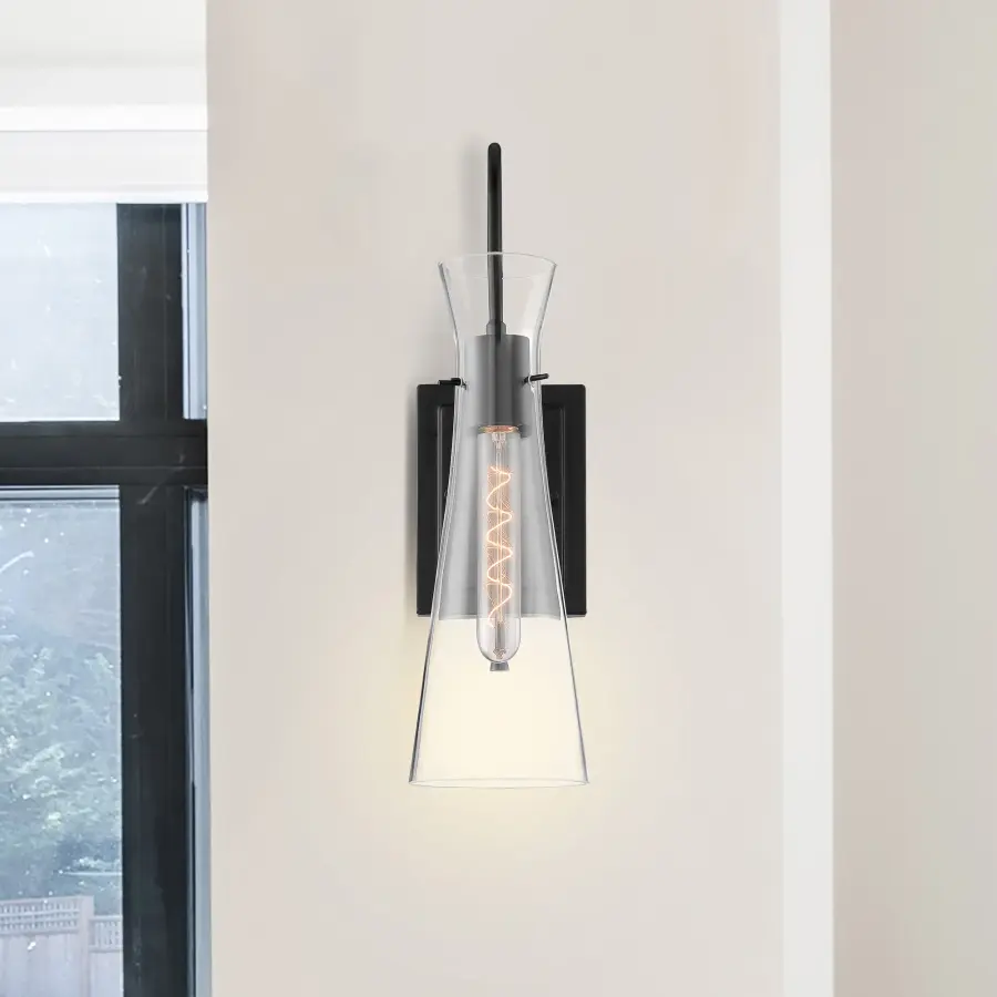 Bahari Single Light Wall Sconce in Black with Clear Glass - Image 9