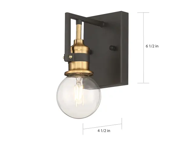 Intention 1-Light Vanity Wall Sconce in Warm Brass and Black - Image 6