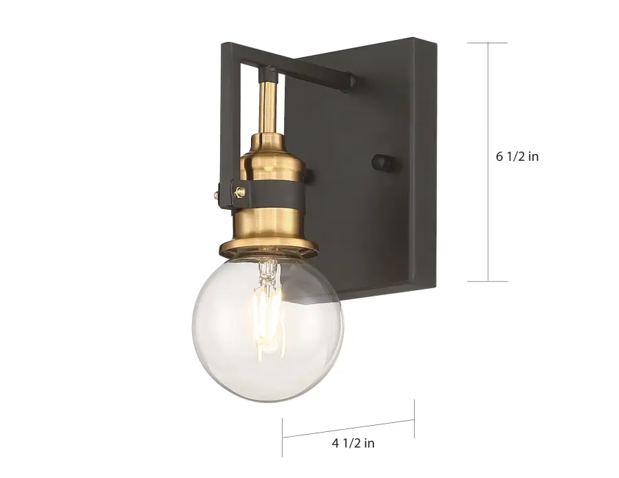 Intention 1-Light Vanity Wall Sconce in Warm Brass and Black - Image 6
