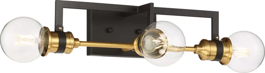 Intention 3-Light Vanity Light in Warm Brass and Black - Image 3