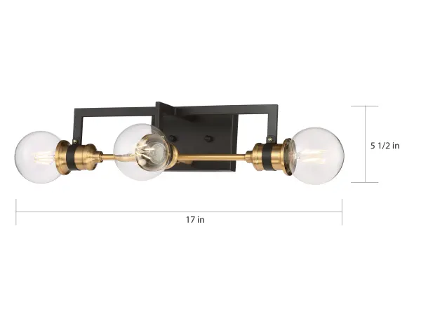 Intention 3-Light Vanity Light in Warm Brass and Black - Image 6
