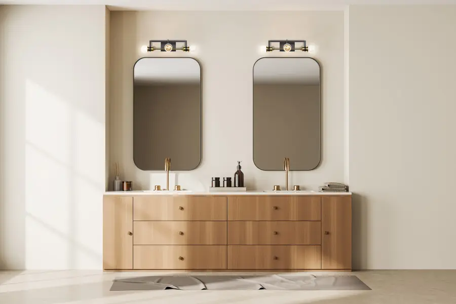 Intention 3-Light Vanity Light in Warm Brass and Black - Image 9