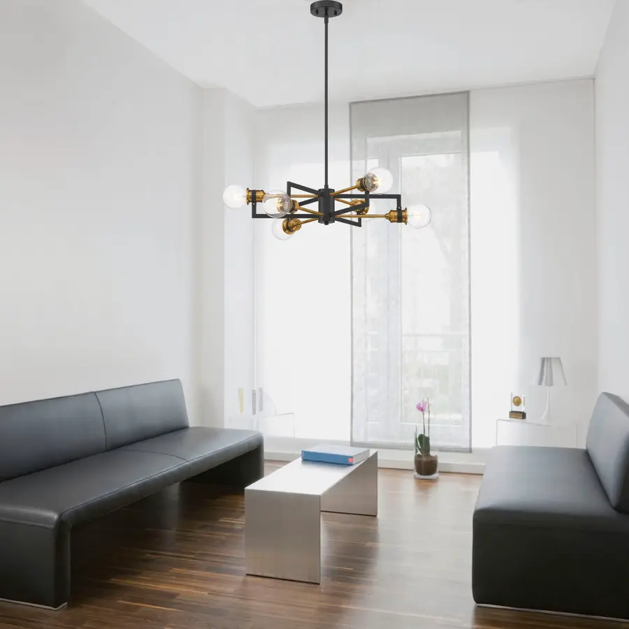 Intention 6-Light Chandelier in Warm Brass and Black - Image 5