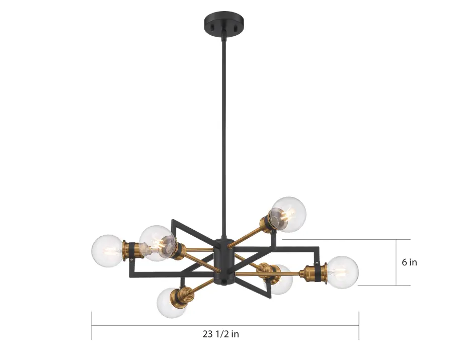 Intention 6-Light Chandelier in Warm Brass and Black - Image 6