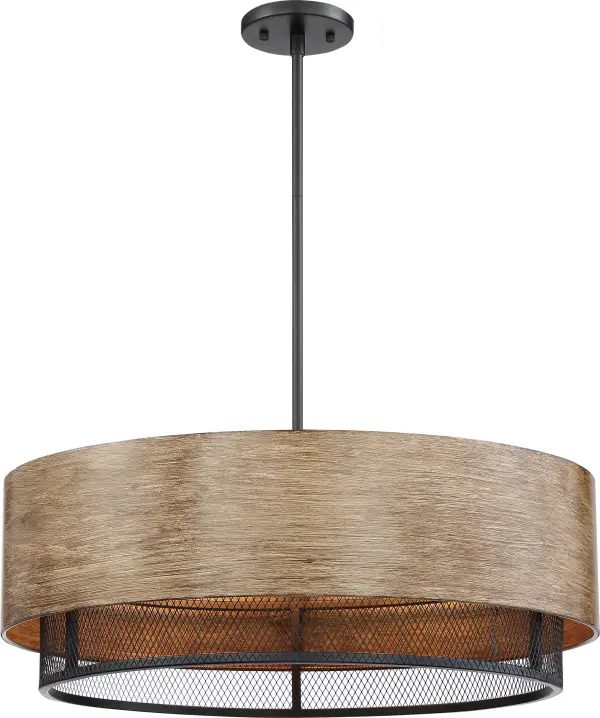 Barrique 5-Light Pendant - Black with Honey Wood Finish - Image 3