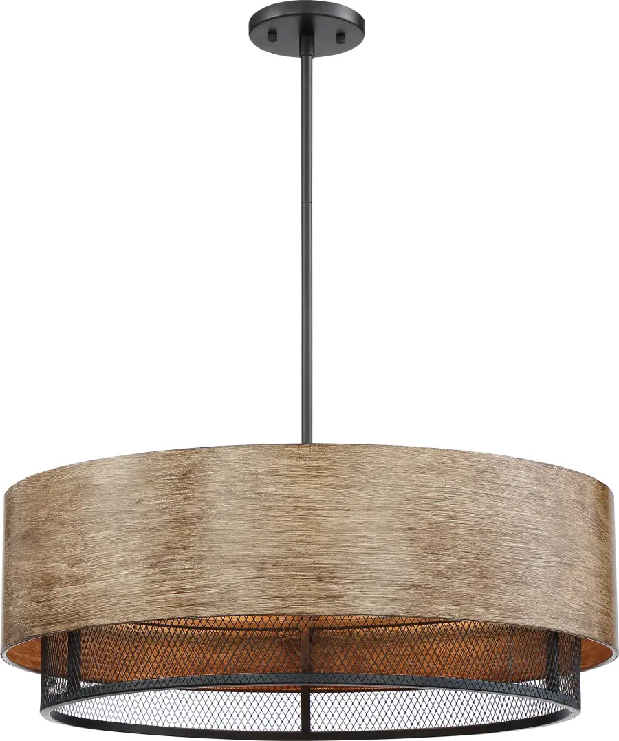 Barrique 5-Light Pendant - Black with Honey Wood Finish - Image 3