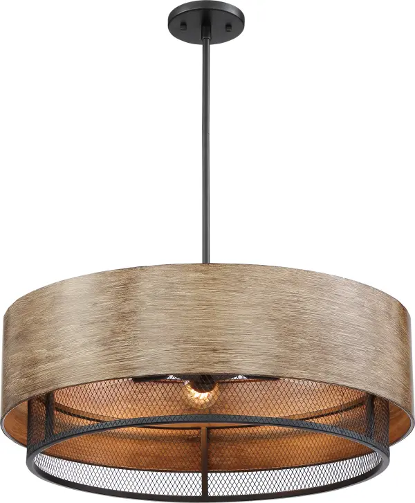 Barrique 5-Light Pendant - Black with Honey Wood Finish - Image 4