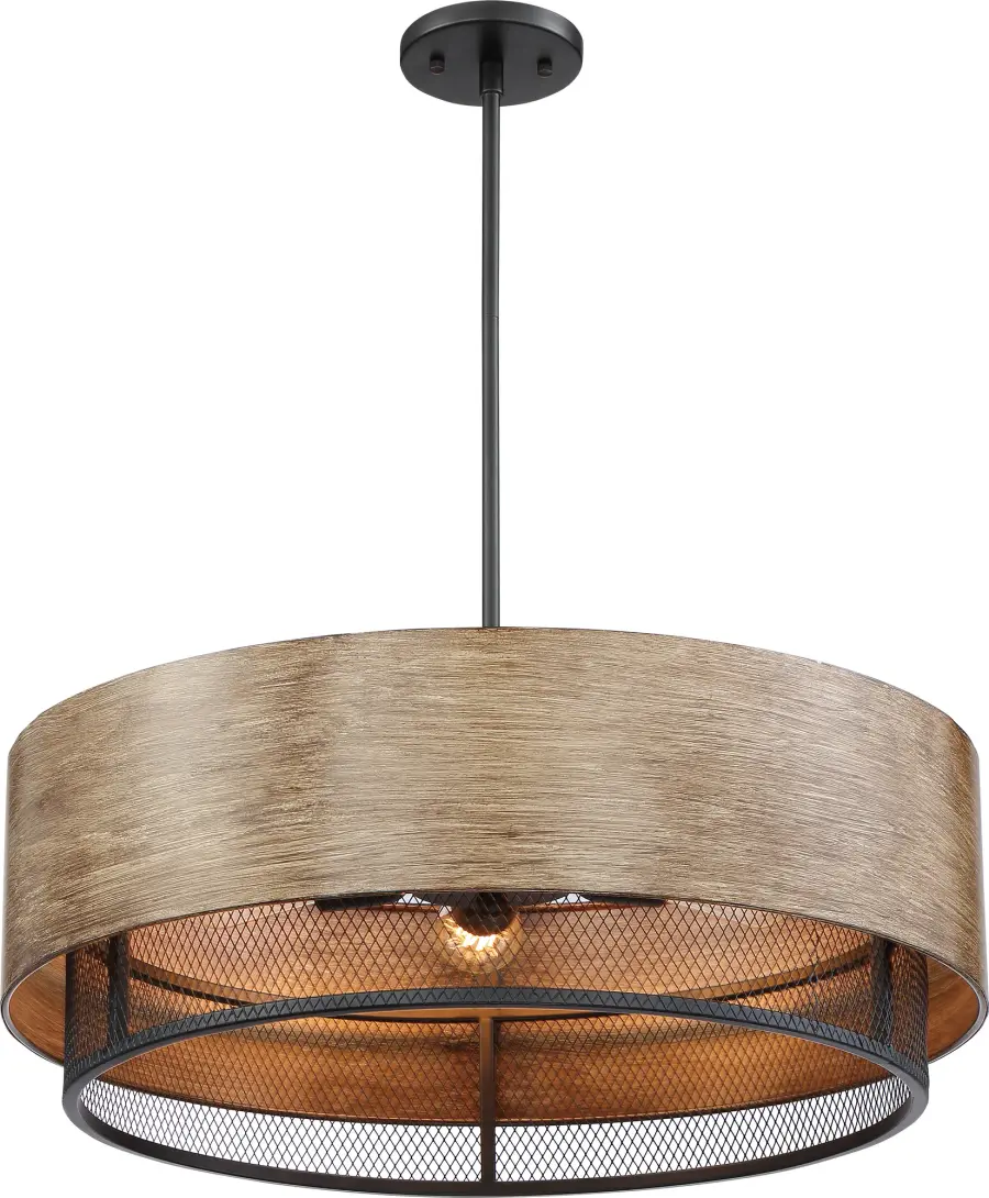 Barrique 5-Light Pendant - Black with Honey Wood Finish - Image 4