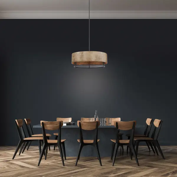 Barrique 5-Light Pendant - Black with Honey Wood Finish - Image 5