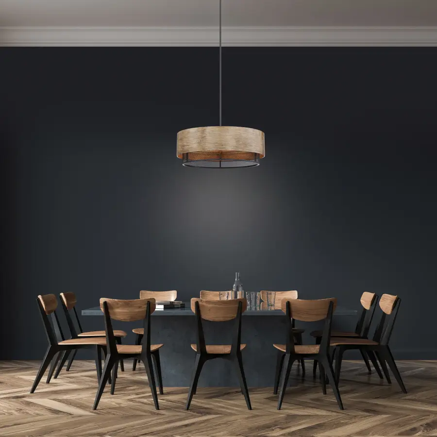 Barrique 5-Light Pendant - Black with Honey Wood Finish - Image 5