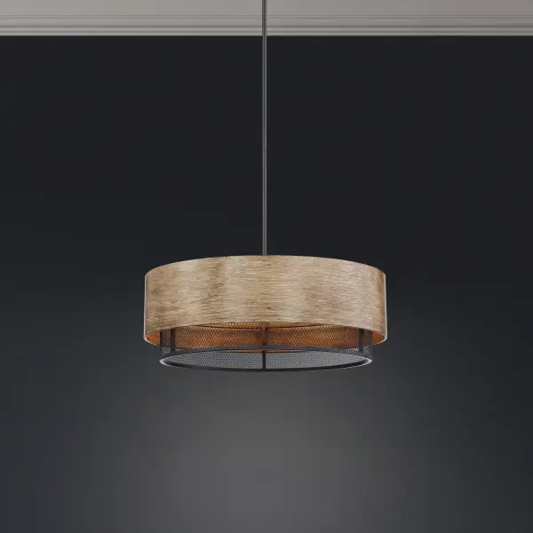Barrique 5-Light Pendant - Black with Honey Wood Finish - Image 6