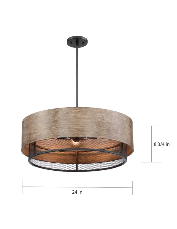 Barrique 5-Light Pendant - Black with Honey Wood Finish - Image 7
